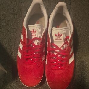 Womens Adidas Scarlet and White Gazelles